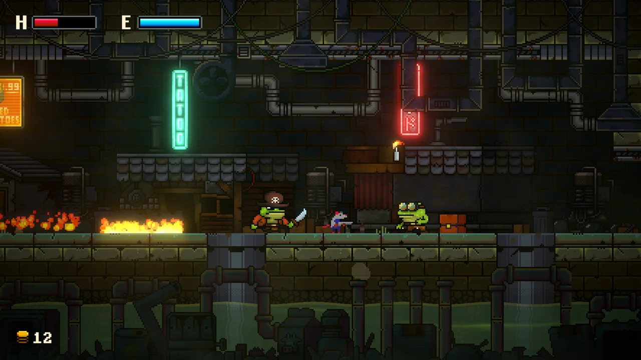 GUNRAT screenshot 4 — A tense battle unfolds deep within the gloomy underground tunnels. Amidst old pipes, dim …